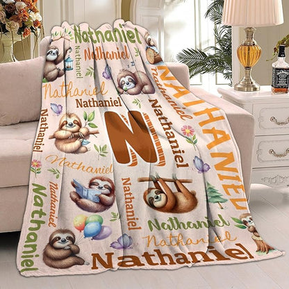 Personalized Custom Sloth Preschool Blanket Gifts for Baby Toddler Kids Boys Girls - Customized Sloth Super Soft Lightweight Flannel Sheets Decor for Crib Nap Couch - 40"x50" for Kids/Children
