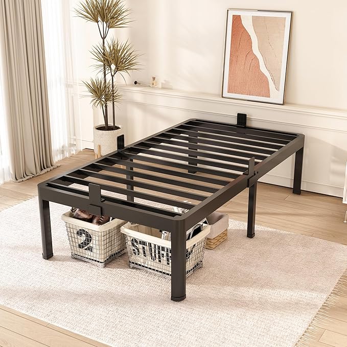 FUIOBYVV Twin Bed Frames with Round Corner Edge Legs 18 inch High 3500 lbs Heavy Duty Metal Platform Bed Frame Twin Size No Box Spring Needed/Non-Slip/Steel Slat Support/Noise Free