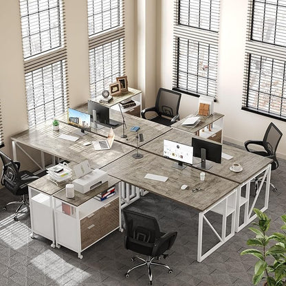LITTLE TREE 63-Inch Office Desk with 31.5-Inch Lateral File Cabinet, Study Writing Desk Computer Desk for Home Office