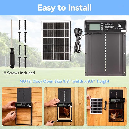 Automatic Chicken Coop Door –USB-C & Solar Powered Chicken Coop Door, Anti-Pinch Safety, Timer & Light Sensor Modes, Remote Control, Waterproof Aluminum Door