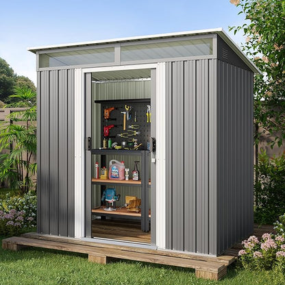Gizoon 6'x4' Outdoor Storage Shed Metal Garden Shed with Sliding Lockable Doors, Versatile Tool Bike Shed with Transparent Panel Windows, Outdoor Storage Clearance for Backyard, Patio, Dark Gray
