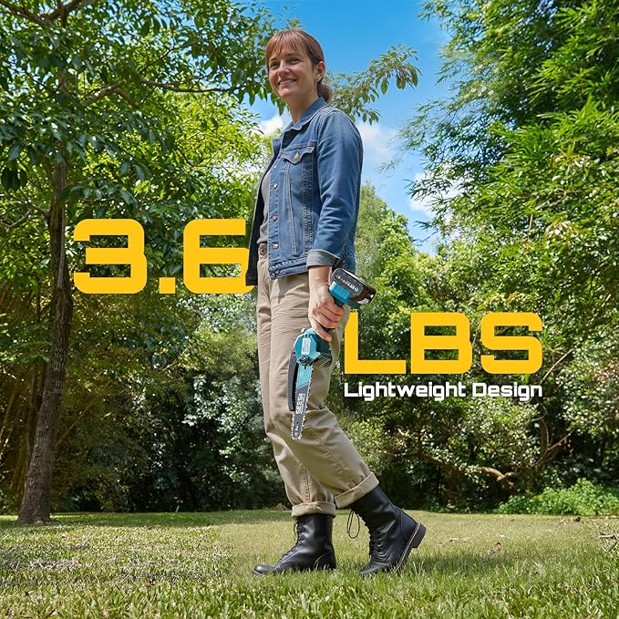 SEESII Mini Chainsaw 8 inch,Cordless Chainsaw w/ 2pcs 2000mAh Batteries,Oiler System & Replacement Chain,Handheld Chain Saw w/Safety Lock,Battery Powered Chain saw for Wood Tree Cutting,CH820+