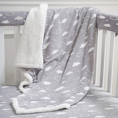 American Baby Company Heavenly Soft Chenille Sherpa Blanket Set, 3D Gray Cloud, for Boys & Girls