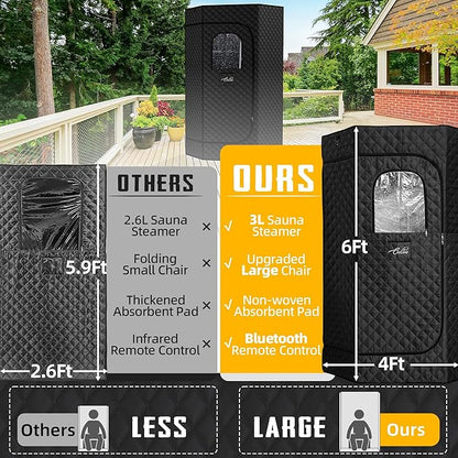 XL Portable Sauna Box, 4L Steamer Portable Steam Sauna for Home, Personal Sauna with Big Sauna Chair, Remote Control, Black, 1400W