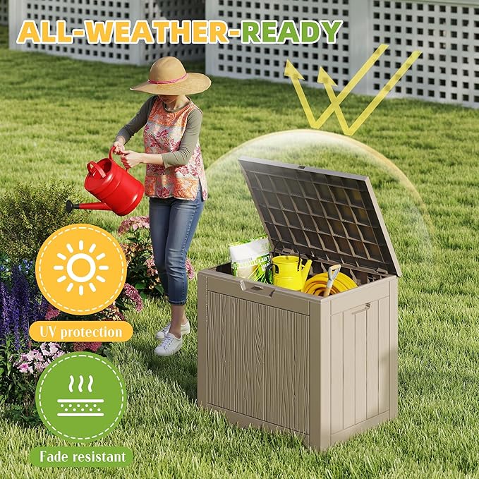 30 Gallon Waterproof Resin Deck Box, UV Resistant Outdoor Storage for Garden, Patio, Porch, Delivery, Grey
