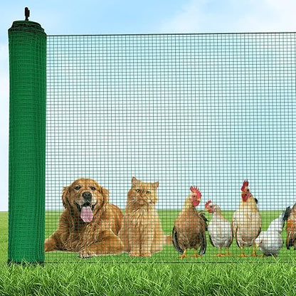 Temporary Fence with Step-in Stakes - 3ft x 100ft Plastic Mesh Fencing Safety Barrier for Dogs, Chickens - Portable Temporary Fencing with Posts for Backyard, Garden, Outdoor Animal Protection