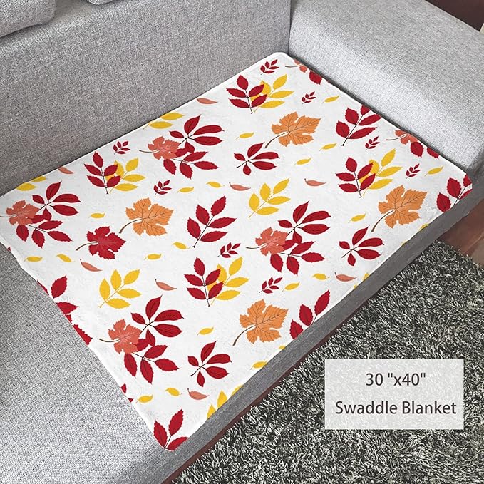 Thuswarm Autumn Colorful Pecan Leaf Flannel Blanket for Autumn Winter Gifts Warm Cozy Soft Funny Print Throw for Bed Couch Sofa 120”×90” Extra Large for Family