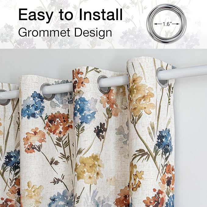 MYSKY HOME Extra Long 100% Blackout Curtains 108 Inches Long 2 Panels for Living Room Bedroom Farmhouse Floral Patterned Double Layer Thermal Insulated Grommet Window Treatments, Yellow, 52" W Each