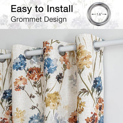 MYSKY HOME Extra Long 100% Blackout Curtains 108 Inches Long 2 Panels for Living Room Bedroom Farmhouse Floral Patterned Double Layer Thermal Insulated Grommet Window Treatments, Yellow, 52" W Each