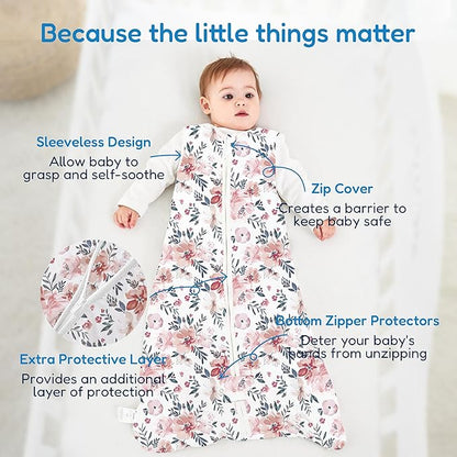 TotAha Sleep Sack 0-6 Months 3-Pack,Stretchy,Buttery Soft Swaddle Transition Sleeping Bag,Light Baby Wearable Blanket with 2-Way Safe Zippers for Girls, 0.5 TOG