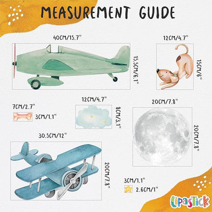 Airplane Wall Decals by Lipastick - Wall Stickers for Boys Room, Watercolor Vintage Plane Stickers for Kids, Baby Nursery, Toddler Bedroom Decor - Premium Vinyl Aircraft Art - S Size