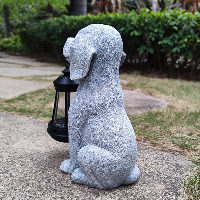 Solar Dog Outdoor Garden Statue with LED Light,Dog Solar Lights Lantern Outside Decorations for Yard, Lawn Decor Statue for Patio, Balcony, Yard Ornament,Unique Dog Gifts for Mom