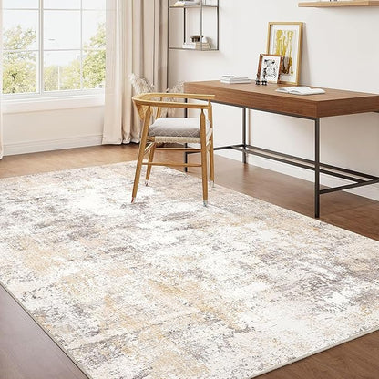 3x4 Washable Area Rug Beige Grey Neutral Abstract Entryway Kitchen Non Slip Low Pile Throw Rug Living Room Bedroom Indoor Doormat Small Soft Carpet for Entrance Bathroom