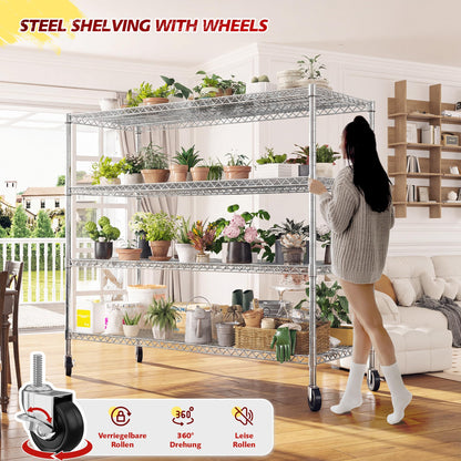4 Tier Heavy Duty Shelving with Wheels