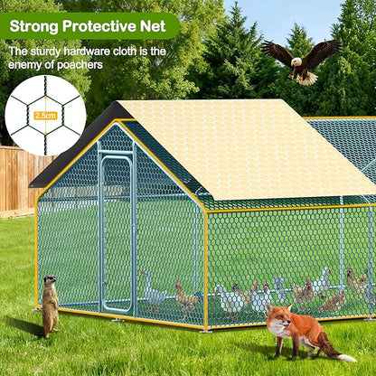 Large Metal Chicken Coop,19.7'L x 9.8'W x 6.6'H Chicken Run,Walk in Chicken Pen with Cover for Yard,Large Poultry Cage for Duck Rabbit