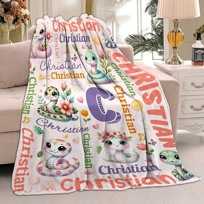 Personalized Custom Snake Preschool Blanket Gifts for Baby Toddler Kids Boys Girls - Customized Snake Super Soft Lightweight Flannel Sheets Decor for Crib Nap Couch - 40"x50" for Kids/Children