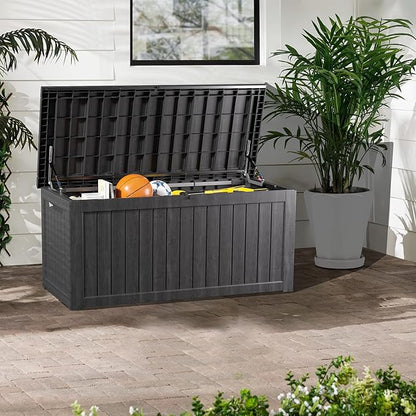 Heavy-Duty 270 Gallon Waterproof Deck Storage Box, Outdoor Storage for Garden & Patio, Lockable Resin Storage Chest for Pool Accessories, UV-Resistant, Onyx Black