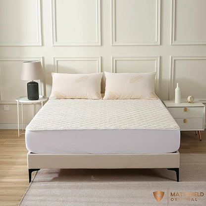Luxury Quilted Organic Cotton Mattress Protector Full - 380 GSM Waterproof & Breathable Pad - Deep Pocket Fitted Cover - Soft & Silent Protection