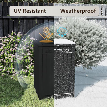 48 Gallon Large Package Delivery Box,Storage Box with Lockable Secure,Double-Wall Resin Outdoor Package Delivery and Waterproof Deck Box for Porch, Curbside (Black)