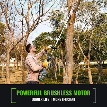 15-FT Cordless Pole Saw 60V Electric Power PoleSaw for Tree Trimming With Pole 10" Cutting Power Max Reach 2.5AH Battery