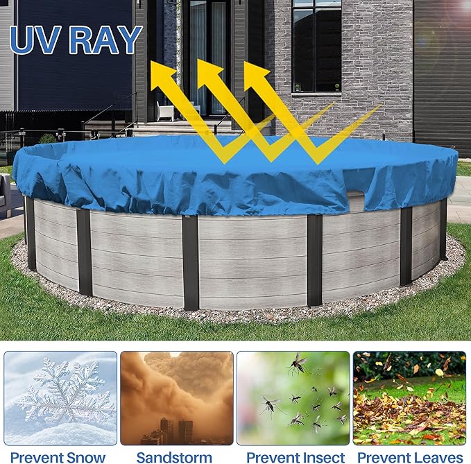 ECOOPTS Round Pool Cover for Above Ground Pools, Swimming Pool Cover Protector Winter Safety Cover (8 ft, Blue)