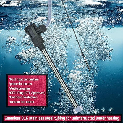 3500W 240V Immersion Electric Submersible Water Heater with Temp Control & GFCI – Portable Heater for Swimming Pool, Above-Ground Pool, Inflatable Pool