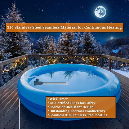 2000W Submersible Hot Tub and Pool Electric Portable Immersion Water Heater with WiFi Timer, and Auto Shut Off for Above Ground Pool, Bathtub, Swimming pool, Inflatable Pool & Baptism pool