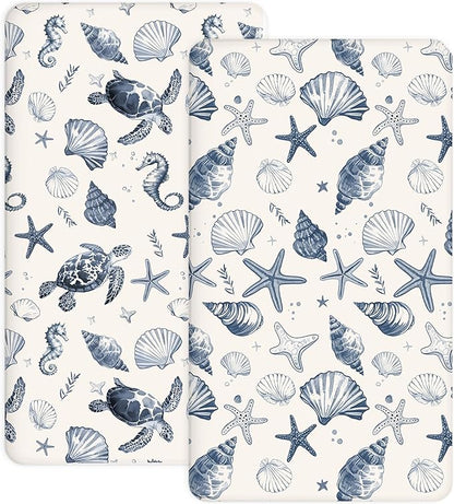 Crib Sheets for Boys and Girls, 2 Pack Fitted Baby Sheets for Standard Toddler Mattress 28" x 52", Soft Breathable Jersey Knit Baby Bedding (Deep Blue)