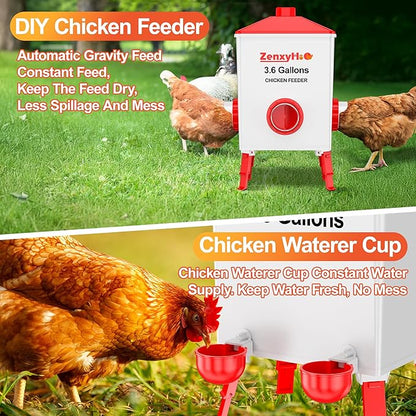 Chicken Feeders and Waterers, 8 Ports Chicken Feeder No Waste and 8 Packs Chicken Water Cups