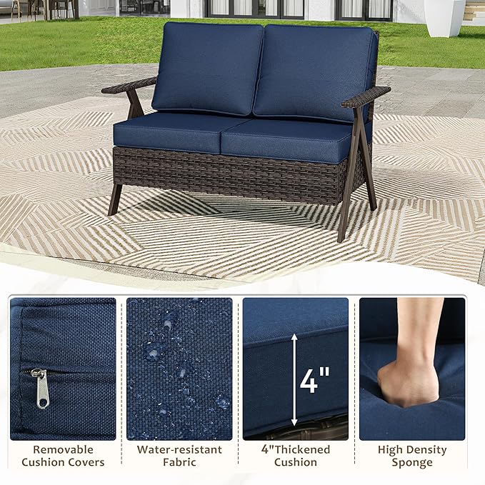 Patio Outdoor Wicker Loveseat, 2-Seat Sofa with Soft Cushion, All-Weather Outdoor Couch Patio Furniture for Balcony, Poolside, Backyard, Porch