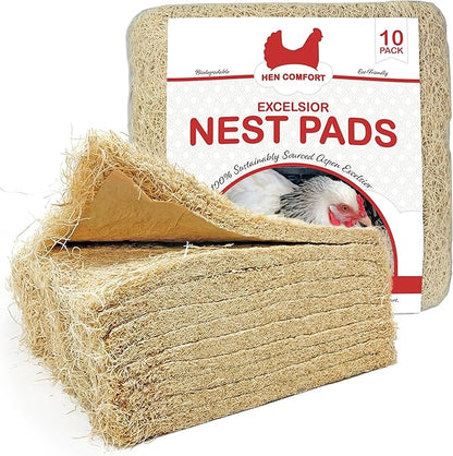 Nest Pads for Chicken Nesting Boxes - 13 x 13 Pads Made in USA from Sustainably Sourced Aspen Excelsior (10 Pack)