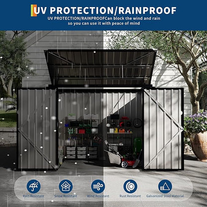 2 Trash Cans Metal Outdoor Storage, 3x6 FT Garbage Bin Storage Shed with Chain Lid, Garbage Can Metal Sheds for Garden, Backyard, Lawn and Patio