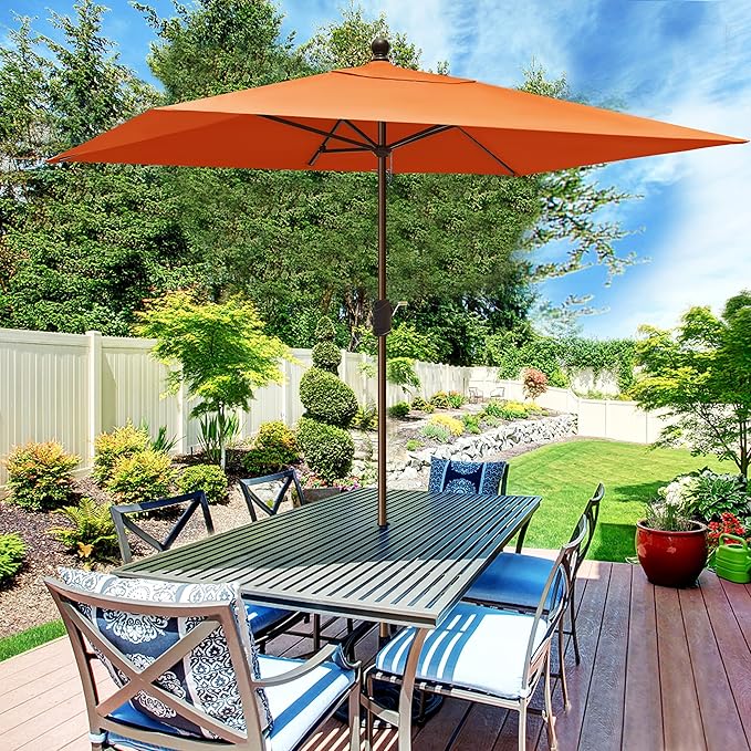 EliteShade USA 10-Year-Non-Fading 6.5x10Ft Rectangular Market Umbrella Patio Umbrella Outdoor Table Umbrella with Ventilation（Rust）