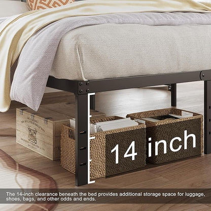 16 Inch Full Size Bed Frame with Headboard No Box Spring Needed, Heavy Duty Metal Platform with Steel Slat, Mattress Foundation, Easy Assembly, No Noise, Black