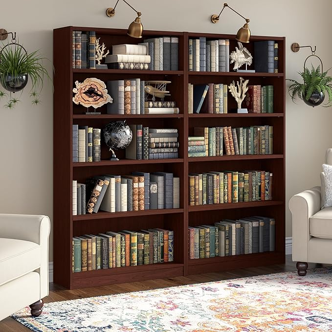 Bush Furniture Universal Tall 5 Shelf Bookcase in Vogue Cherry, Vertical Storage and Display Bookshelf for Home Office or Living Room Organization