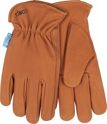 Kinco 381P-XL, Hydroflector Grain Buffalo Leather Work Gloves - Water-resistant Full Grain Buffalo Full Fingers with Easy-On Cuff - Puncture Resistant - Equipment Operation, Indoor & Outdoor - XL