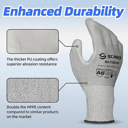 Schwer 12 Pairs Cut Resistant Gloves ANSI A6/A7 (Send Randomly) CR7120 Cut Proof Work Gloves, Touchscreen, for Men and Women Used for Woodworking, Glass Cutting, Construction, Cargo Handling, L