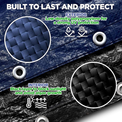 12 x 20 ft Oval Pool Covers for Above Ground Pools, Oval Winter Pool Cover, Swimming Pool Cover, 12x20 Pool Cover, Keeps Out Debris, Cold and UV Resistant, Supreme Mesh, Navy Blue