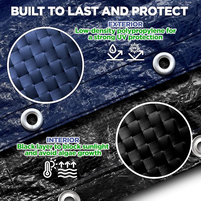 15 x 30 ft Oval Pool Covers for Above Ground Pools, Oval Winter Cover, Keeps Out Debris, Cold and UV Resistant, Supreme Mesh, Navy Blue