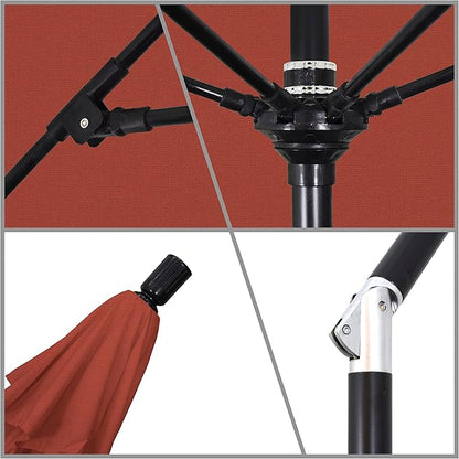 California Umbrella 9' Round Aluminum Pole Fiberglass Rib Market Umbrella, Crank Lift, Collar Tilt, Black Pole, Sunbrella Spectrum Mist