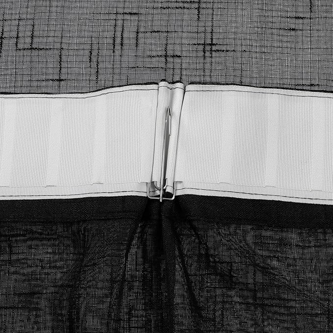 Black Linen Look Sheer Curtains 102 Inches Long 2 Panels, Rustic Textured Light Filtering Drapes, Dark Moody Window Decor, Floor to Ceiling Pinch Pleat Curtain with Hooks