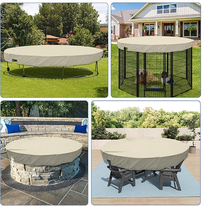 ECOOPTS 12 ft Waterproof Round Polyester Pool Cover for Above Ground Pools, Swimming Pool Cover Protector Winter Safety Cover (Beige)