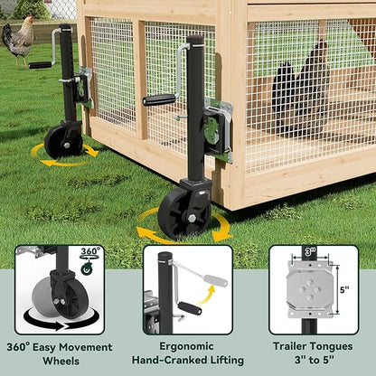 Flehomo Chicken Tractor Wheel Kit, 2 Pack Chicken Coop Wheels & Handles for Easy Movement, Chicken Caster Wheels Support up to 800 LBS, Chicken Coop Accessories, Repalcement or DIY, Easy Installation