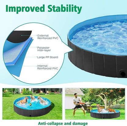 Yaheetech Foldable Dog Pool Collapsible Hard Plastic Dog Swimming Pool Portable Pet Pools Doggie Wading Pool Bath Tub for Puppy Small Medium Large Dogs, 79 x 12 Inches Black