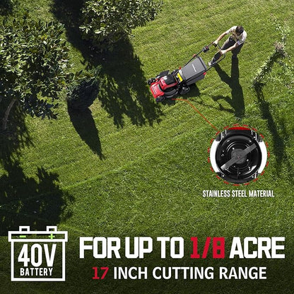 PowerSmart 40V 17" Brushless Cordless (Push) Lawn Mower + Leaf Blower (465 CFM), 4.0Ah Battery and Charger Included