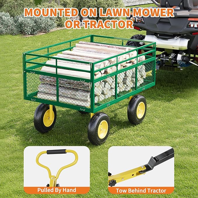 1400LB Capacity Garden Cart, 3-in-1 Heavy Duty Utility Wagon with 13" All-Terrain Tires, Removable Mesh Sides & 180° Swivel Handle - Outdoor Yard Cart for Gardening, Farming, Patio Use
