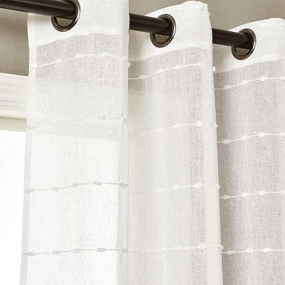 Lush Decor Farmhouse Textured Grommet Sheer Window Curtain Panel Pair, 38"W x 95"L, White