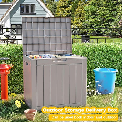 Vixzen 30 Gallon Resin Deck Box, Lockable Outdoor Storage Box for Patio Cushions Storage Furniture,Garden Tools, Pool Supplies, Weatherproof and UV Resistant- Grey