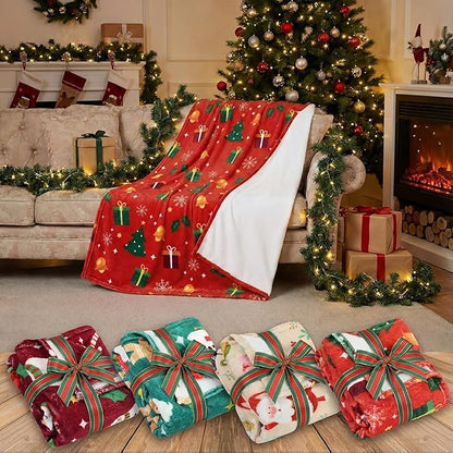 Buryeah 4 Pack Queen Size Christmas Throw Blankets Bulk for Bed Sofa Couch Snowman Gifts Santa Gingerbread Xmas Tree Soft Cozy Christmas Plush Flannel Blanket Home Decor Xmas Supplies, 60 x 80 Inches