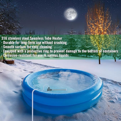 1800W Immersion Water Heater for Hot Tub & pool – Portable Fully Submersible Electric Heater with Temp Control & Wifi Timer for Inflatable Pool, Above Ground Pool, Spa, Bathtub & bucket